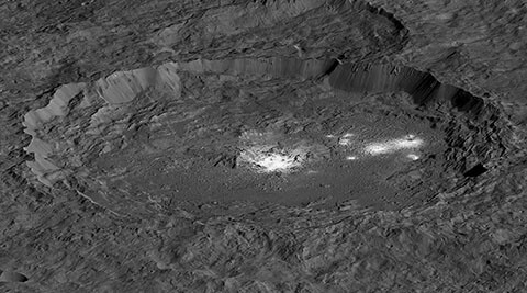 Vue en perspective du Crater Occator sur Ceres