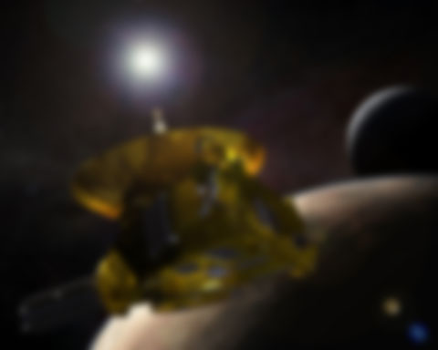 Vue d’artiste de la sonde New Horizons à l’approche de Pluton et Charon