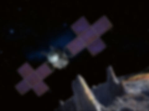 Vue d’artiste de la sonde Psyche en orbite autour de l’astéroïde (16) Psyche