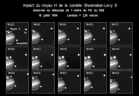 Séquence d’images infrarouges de l’impact du fragment H de la comète Shoemaker-Levy 9 le 18 juillet 1994